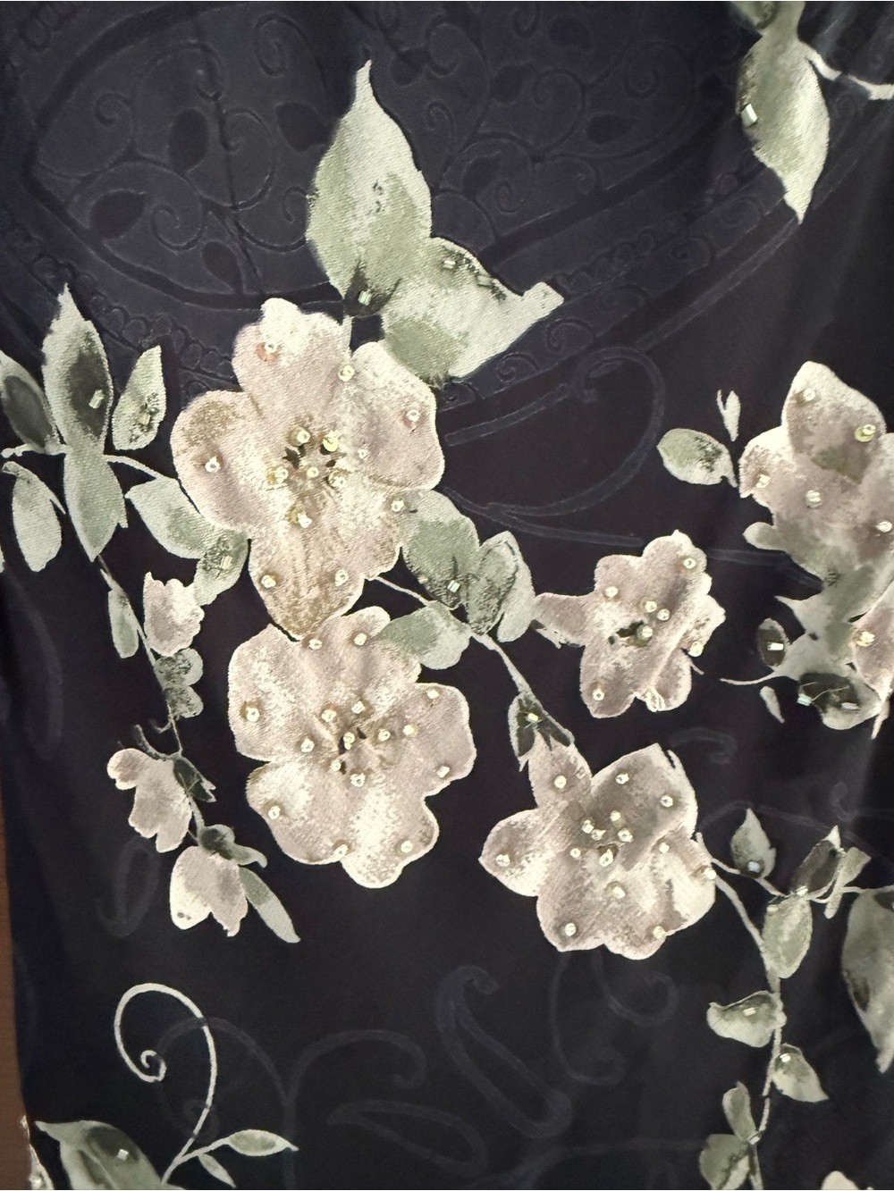 Eva Blue Black Floral Asymmetrical Mermaid Dress with Ivory Blooms - Picture 7 of 8